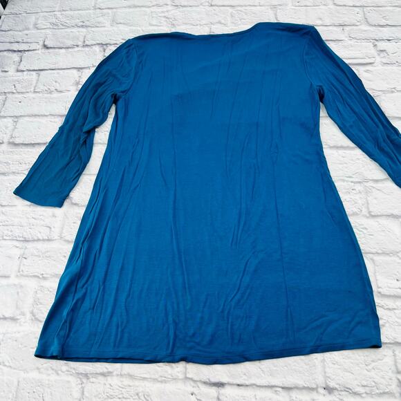WHITE HOUSE BLACK MARKET Long Sleeve Asymmetrical Top Large Teal Jersey Stretch - Picture 8 of 8